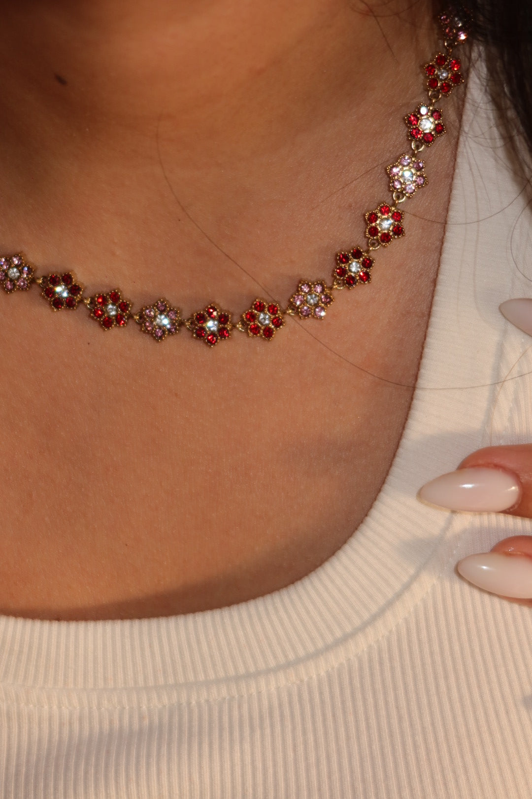 Collier princesse rouge et rose